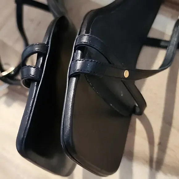 FRAME LE BRAXTON SANDAL SQUARE TOE ANKLE STRAP HEEL BLACK NOIR SIZE 40